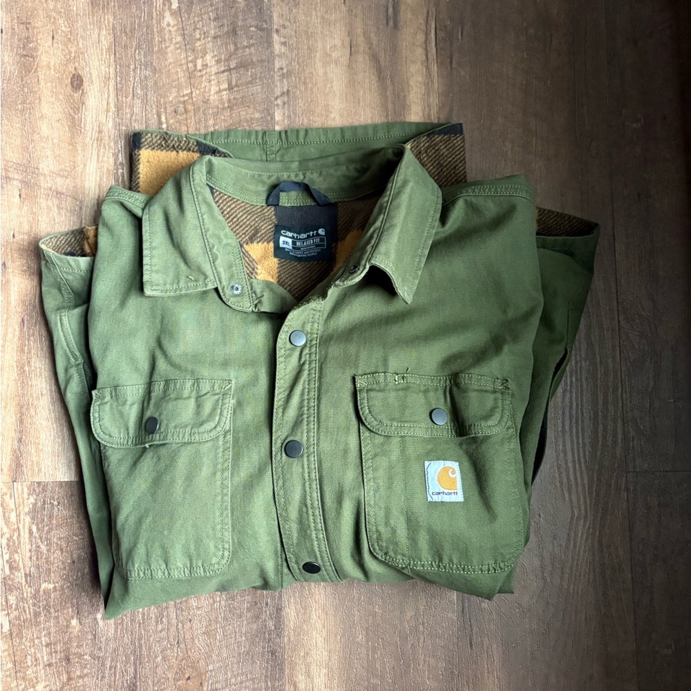 Carhartt Men's Green Fleece Lined Shirt Jacket 2XL
